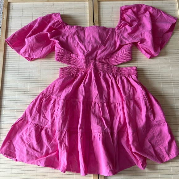 Women's Summer Dress Square Neck Short Sleeves Crossover Waist Mini Dress - Picture 3 of 7